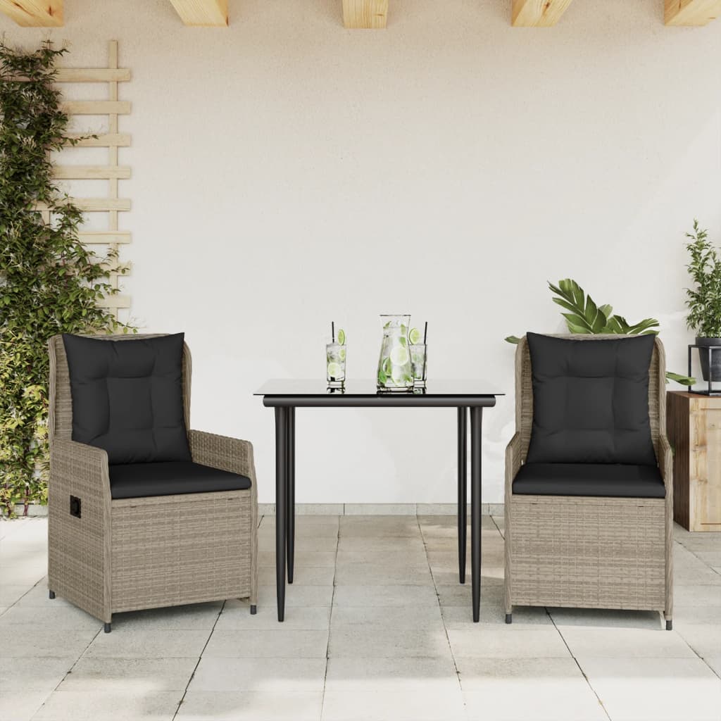 Set Pranzo da Giardino 3pz con Cuscini Grigio Chiaro Polyrattancod mxl 93186