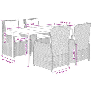 Set Pranzo da Giardino 5pz con Cuscini Grigio Chiaro Polyrattan 3262899