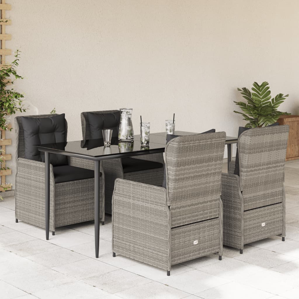 Set Pranzo da Giardino 5pz con Cuscini Grigio Chiaro Polyrattan 3262899