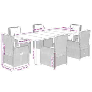 Set da Pranzo da Giardino 7 pz Cuscini Polyrattan Grigio Chiaro 3262908