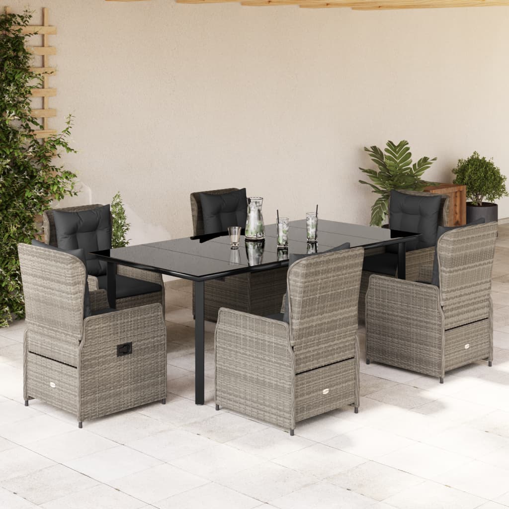 Set da Pranzo da Giardino 7 pz Cuscini Polyrattan Grigio Chiaro 3262908