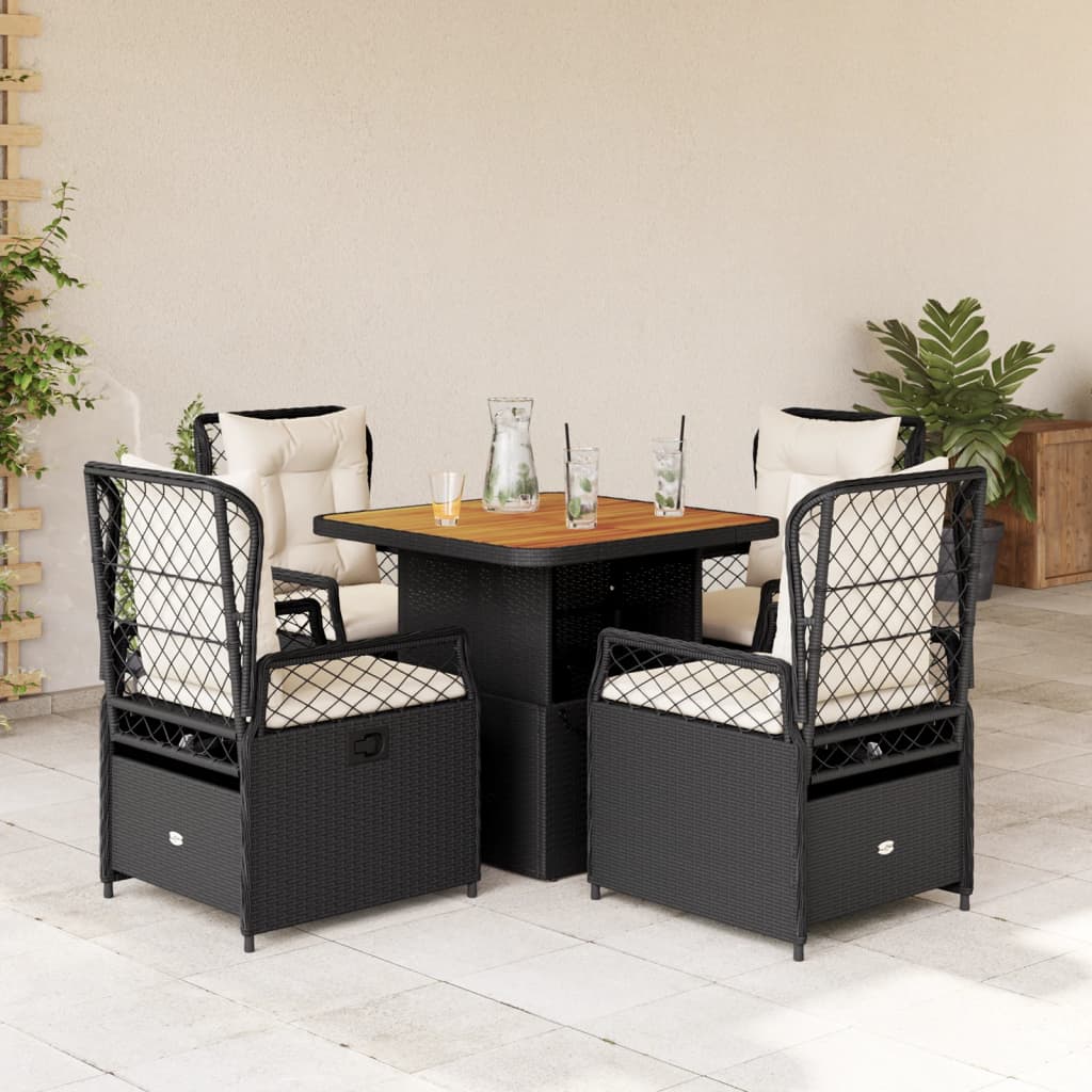 Set da Pranzo da Giardino 5 pz Nero con Cuscini in Polyrattan 3262911