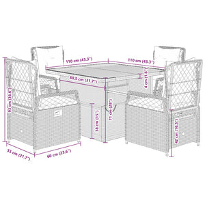 Set da Pranzo da Giardino 5 pz Nero con Cuscini in Polyrattan 3262912