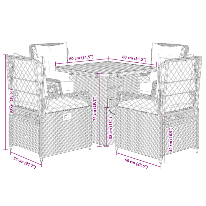 Set da Pranzo da Giardino 5 pz con Cuscini in Polyrattan Grigio 3262914