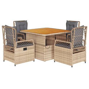 Set da Pranzo da Giardino 5 pz con Cuscini Beige in Polyrattancod mxl 93200