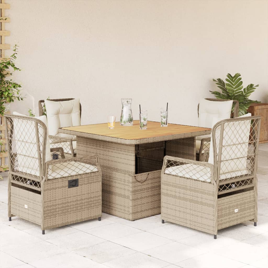 Set da Pranzo da Giardino 5 pz con Cuscini Beige in Polyrattan 3262921