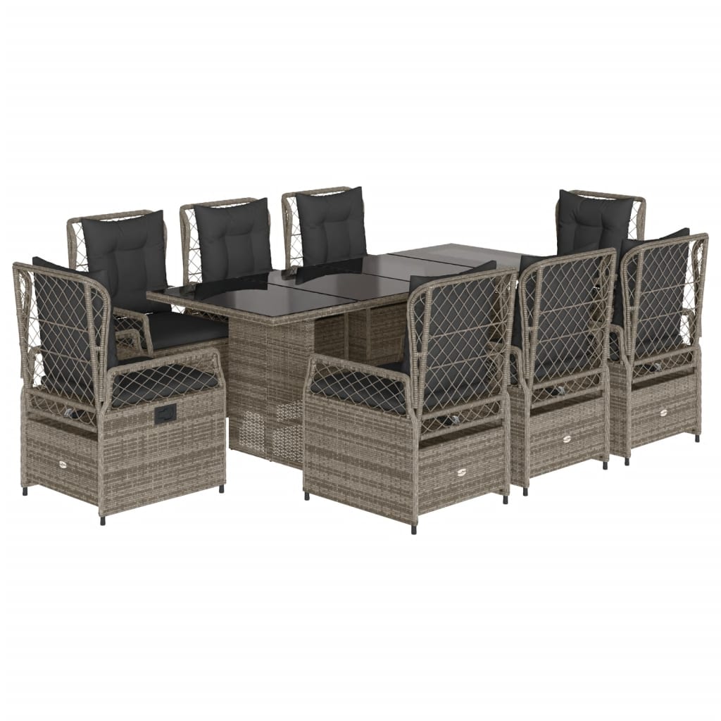 Set da Pranzo da Giardino 9 pz con Cuscini in Polyrattan Grigio 3262929