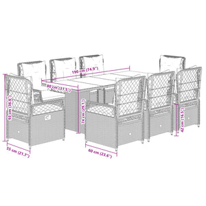 Set da Pranzo da Giardino 9 pz con Cuscini in Polyrattan Grigio 3262929