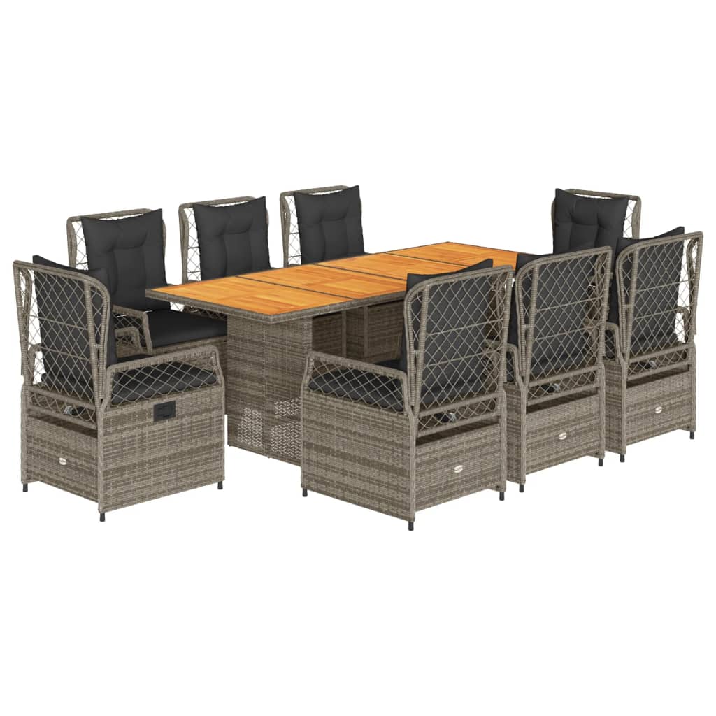 Set da Pranzo da Giardino 9 pz con Cuscini in Polyrattan Grigio 3262931