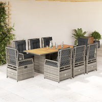 Set da Pranzo da Giardino 9 pz con Cuscini in Polyrattan Grigio 3262931