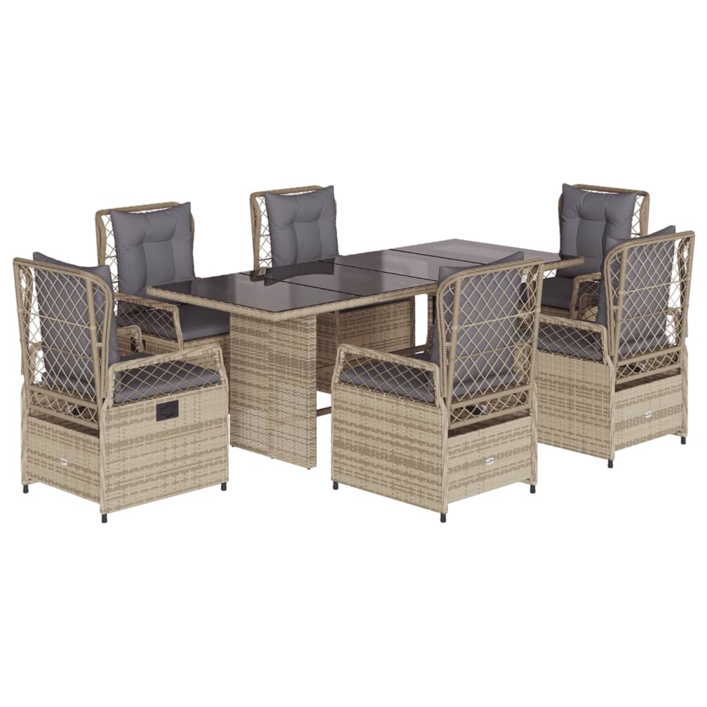 Set da Pranzo da Giardino 7 pz con Cuscini Beige in Polyrattancod mxl 93193