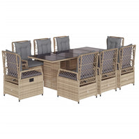 Set da Pranzo da Giardino 9 pz con Cuscini Beige in Polyrattan 3262933