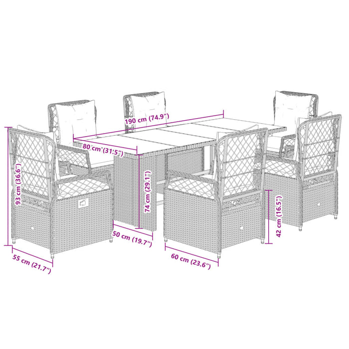 Set da Pranzo da Giardino 7 pz con Cuscini Beige in Polyrattan 3262936