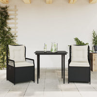 Set da Pranzo da Giardino 3 pz con Cuscini Nero in Polyrattan 3262957