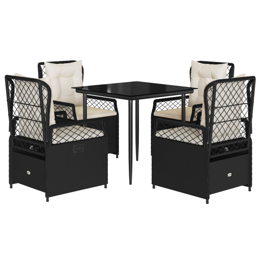 Set da Pranzo da Giardino 5 pz Nero con Cuscini in Polyrattan 3262958