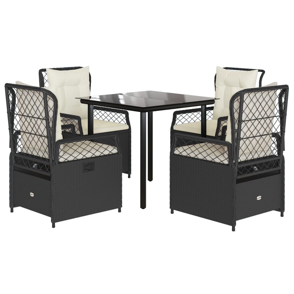 Set da Pranzo da Giardino 5 pz Nero con Cuscini in Polyrattan 3262965