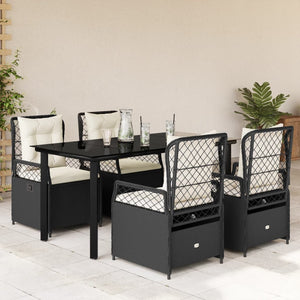 Set da Pranzo da Giardino 5 pz Nero con Cuscini in Polyrattan 3262967