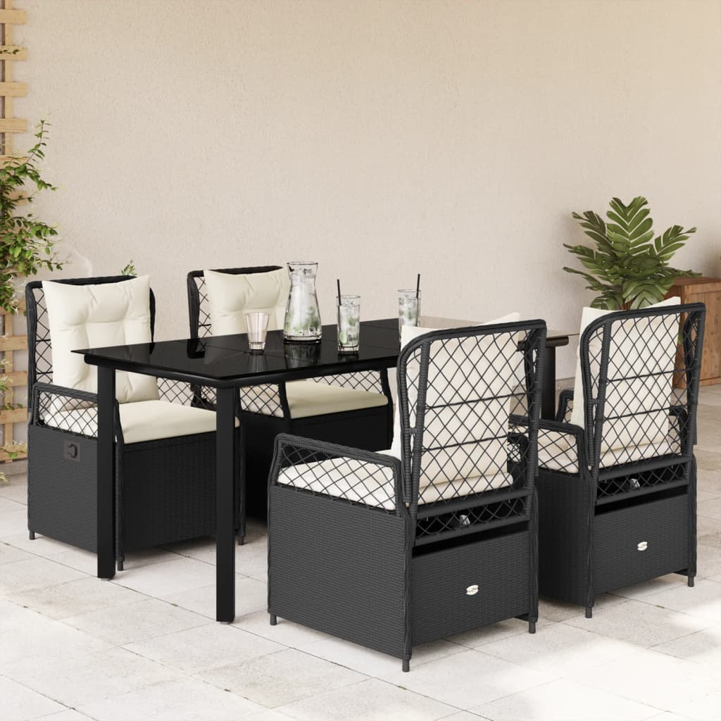 Set da Pranzo da Giardino 5 pz Nero con Cuscini in Polyrattancod mxl 117154