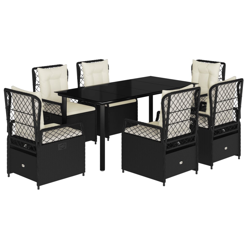 Set da Pranzo da Giardino 7 pz Nero con Cuscini in Polyrattan 3262968