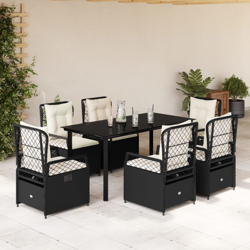 Set da Pranzo da Giardino 7 pz Nero con Cuscini in Polyrattan 3262968