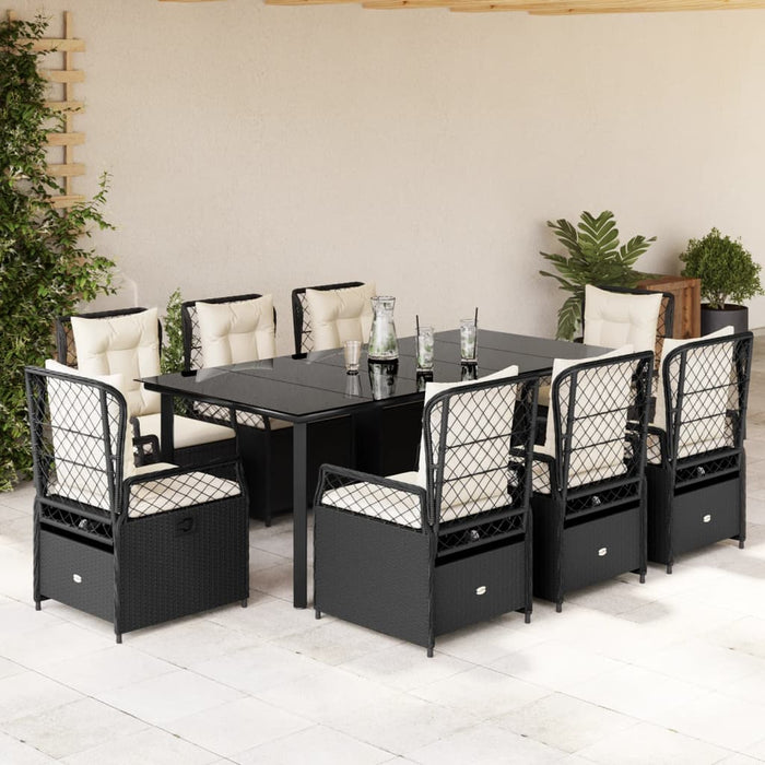 Set da Pranzo da Giardino 9 pz con Cuscini Nero in Polyrattancod mxl 93201