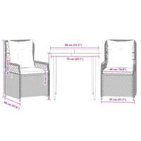 Set da Pranzo da Giardino 3pz con Cuscini in Polyrattan Marrone 3262971