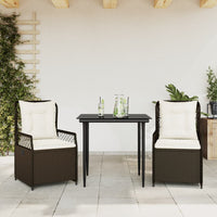 Set da Pranzo da Giardino 3pz con Cuscini in Polyrattan Marrone 3262971