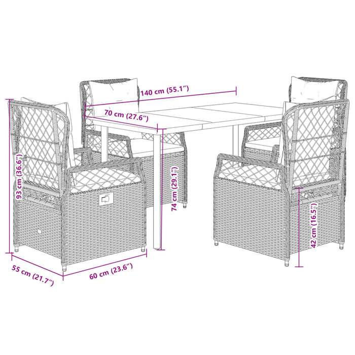 Set da Pranzo da Giardino 5pz con Cuscini in Polyrattan Marrone 3262980