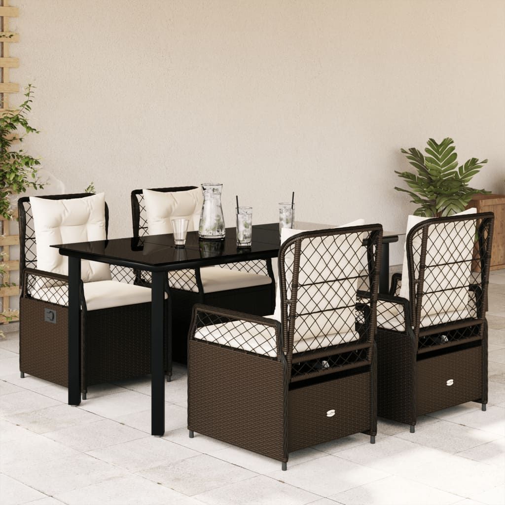 Set da Pranzo da Giardino 5pz con Cuscini in Polyrattan Marrone 3262981