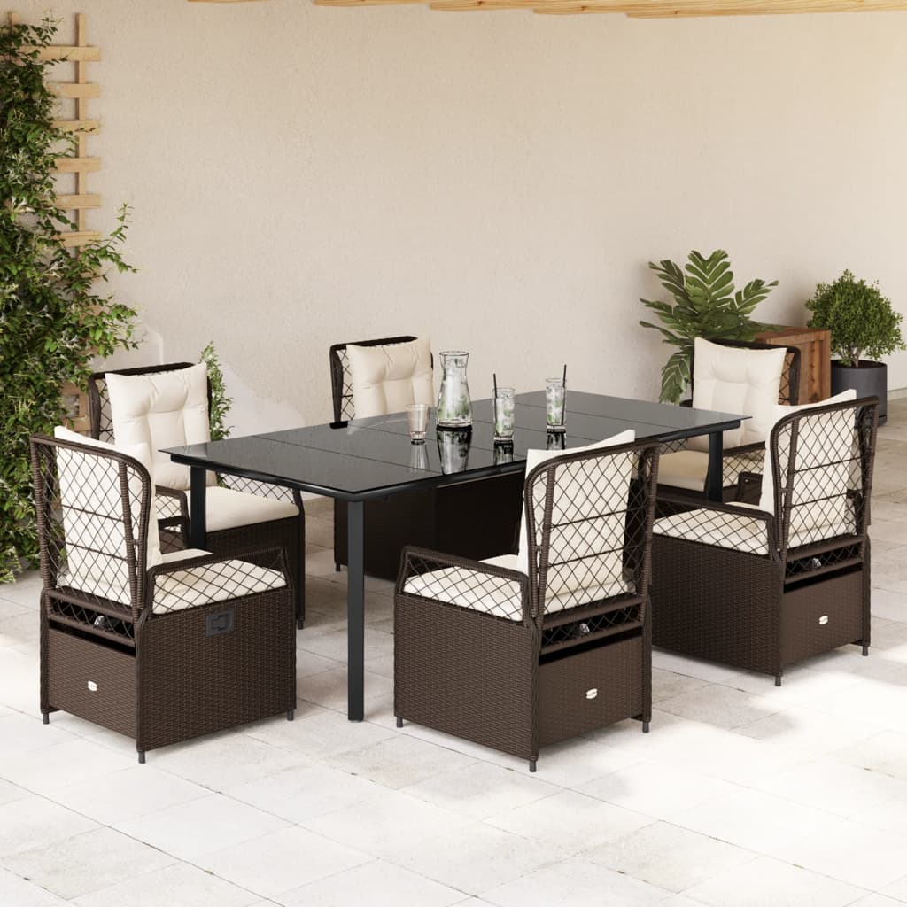 Set da Pranzo da Giardino 7pz con Cuscini in Polyrattan Marrone 3262983