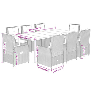 Set da Pranzo da Giardino 9pz con Cuscini Marrone in Polyrattan 3262984