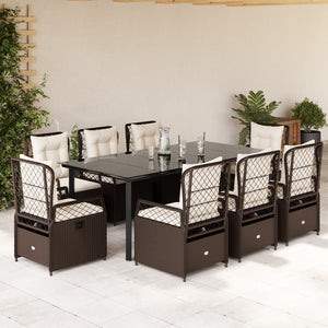 Set da Pranzo da Giardino 9pz con Cuscini Marrone in Polyrattan 3262984