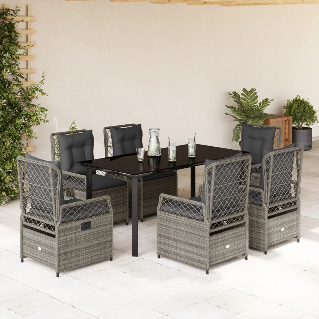 Set da Pranzo da Giardino 7 pz con Cuscini in Polyrattan Grigio 3262996