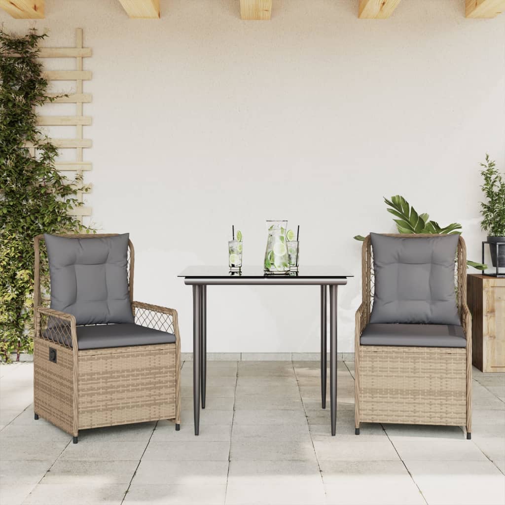 Set da Pranzo da Giardino 3 pz con Cuscini Beige in Polyrattan 3262999