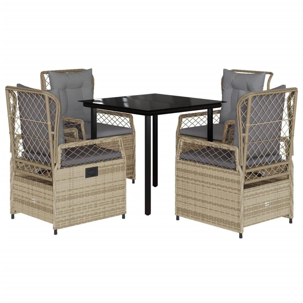 Set da Pranzo da Giardino 5 pz con Cuscini Beige in Polyrattan 3263007