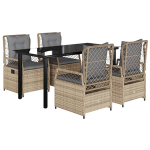 Set da Pranzo da Giardino 5 pz con Cuscini Beige in Polyrattan 3263009