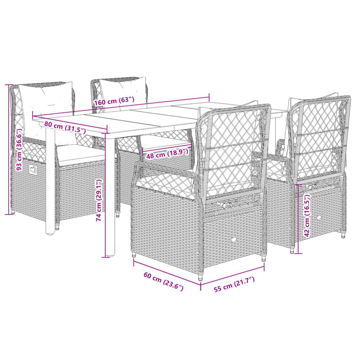 Set da Pranzo da Giardino 5 pz con Cuscini Beige in Polyrattan 3263009