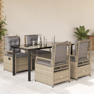 Set da Pranzo da Giardino 5 pz con Cuscini Beige in Polyrattan 3263009