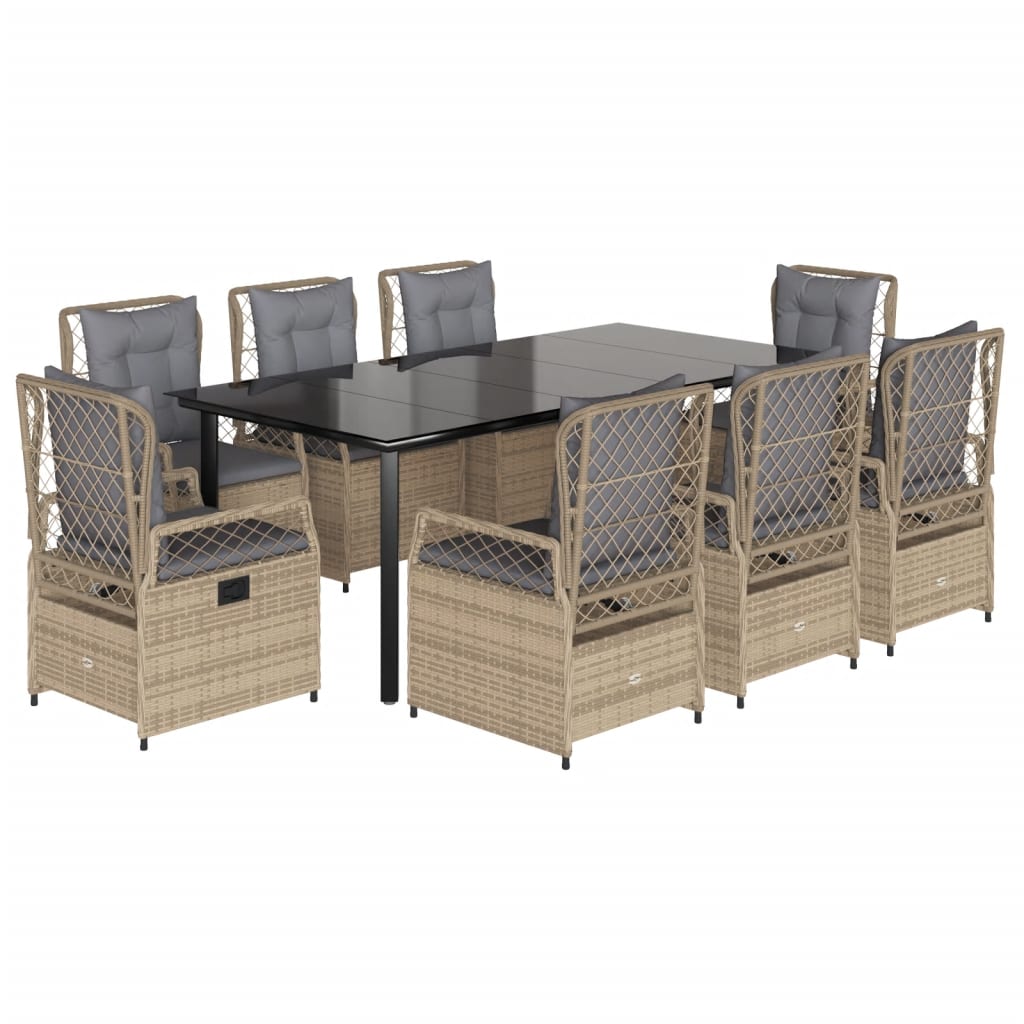 Set da Pranzo da Giardino 9 pz con Cuscini Beige in Polyrattancod mxl 93207