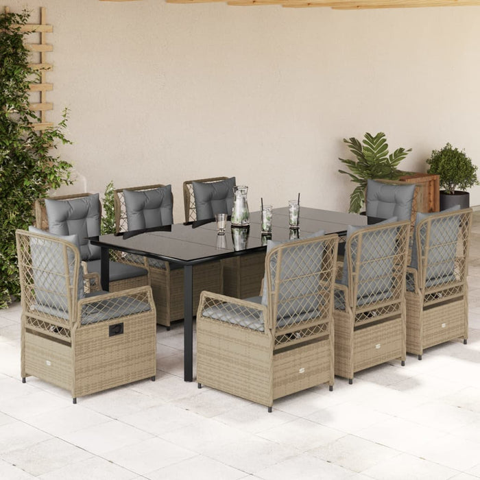 Set da Pranzo da Giardino 9 pz con Cuscini Beige in Polyrattancod mxl 93207