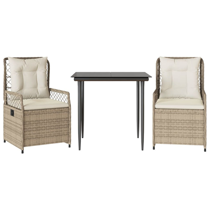 Set da Pranzo da Giardino 3 pz con Cuscini Beige in Polyrattan 3263013