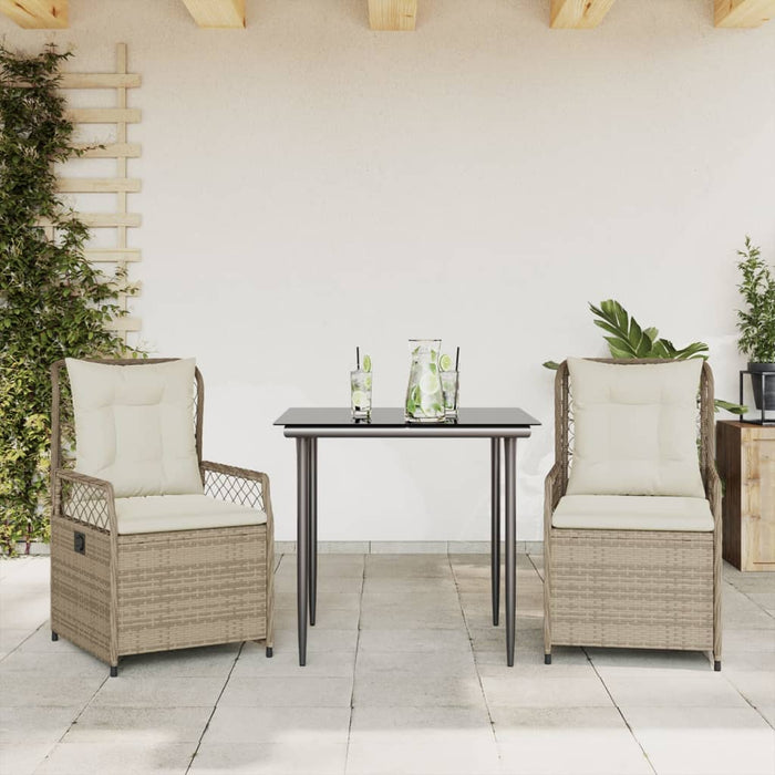 Set da Pranzo da Giardino 3 pz con Cuscini Beige in Polyrattan 3263013