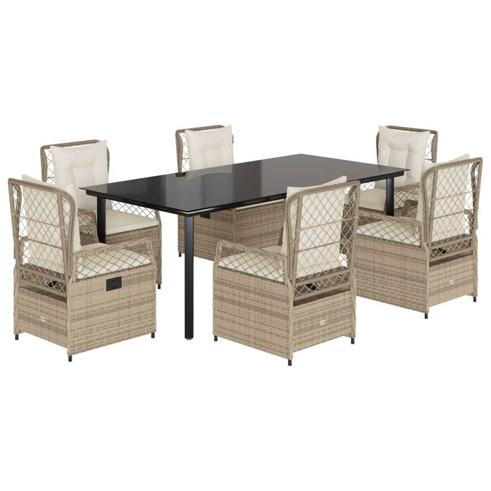 Set da Pranzo da Giardino 7 pz con Cuscini Beige in Polyrattan 3263025