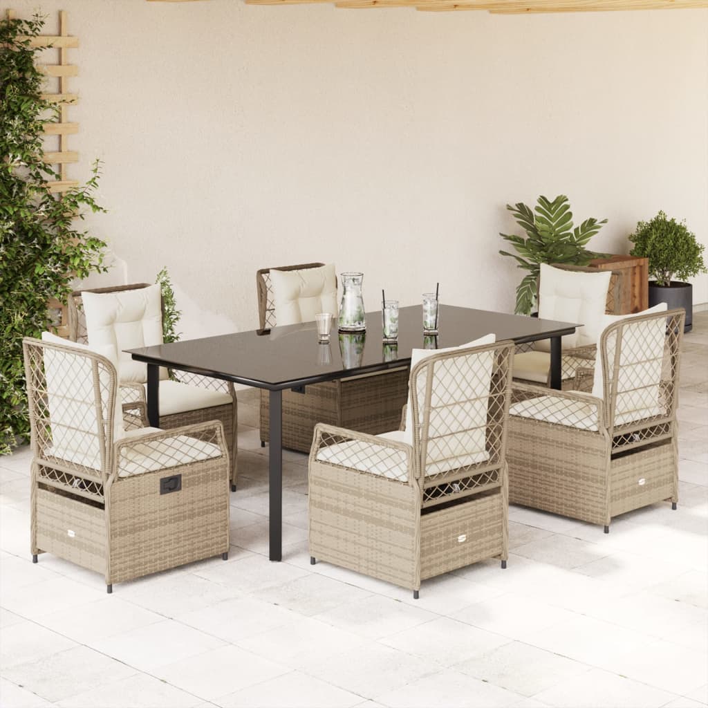 Set da Pranzo da Giardino 7 pz con Cuscini Beige in Polyrattan 3263025