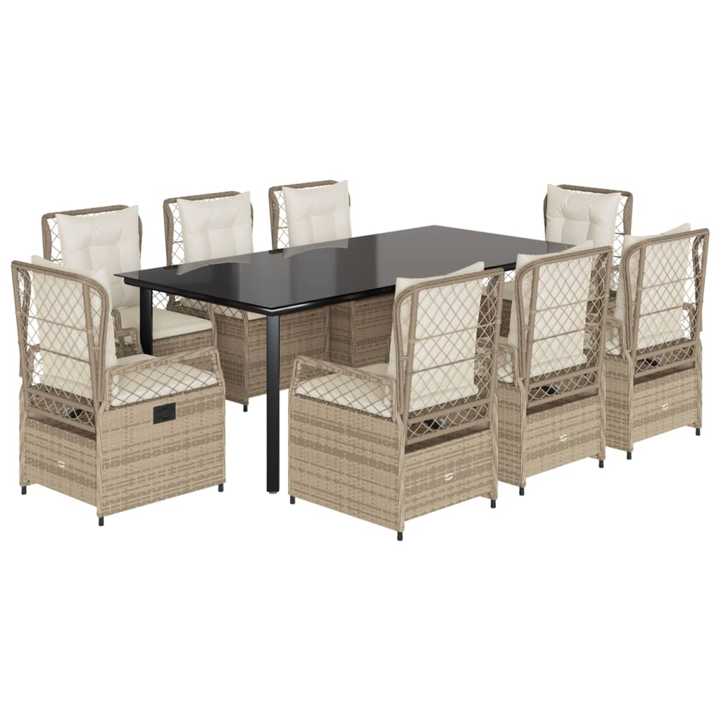 Set da Pranzo da Giardino 9 pz con Cuscini Beige in Polyrattan 3263026