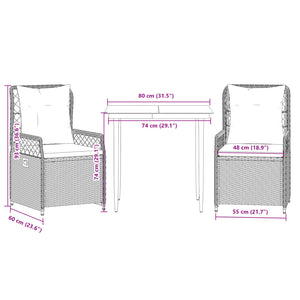 Set Pranzo da Giardino 3pz con Cuscini Grigio Chiaro Polyrattan 3263027