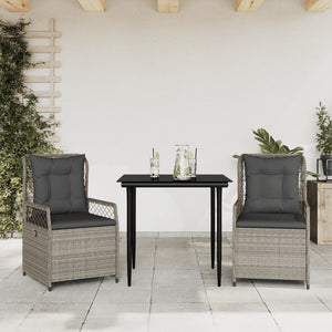 Set Pranzo da Giardino 3pz con Cuscini Grigio Chiaro Polyrattan 3263027