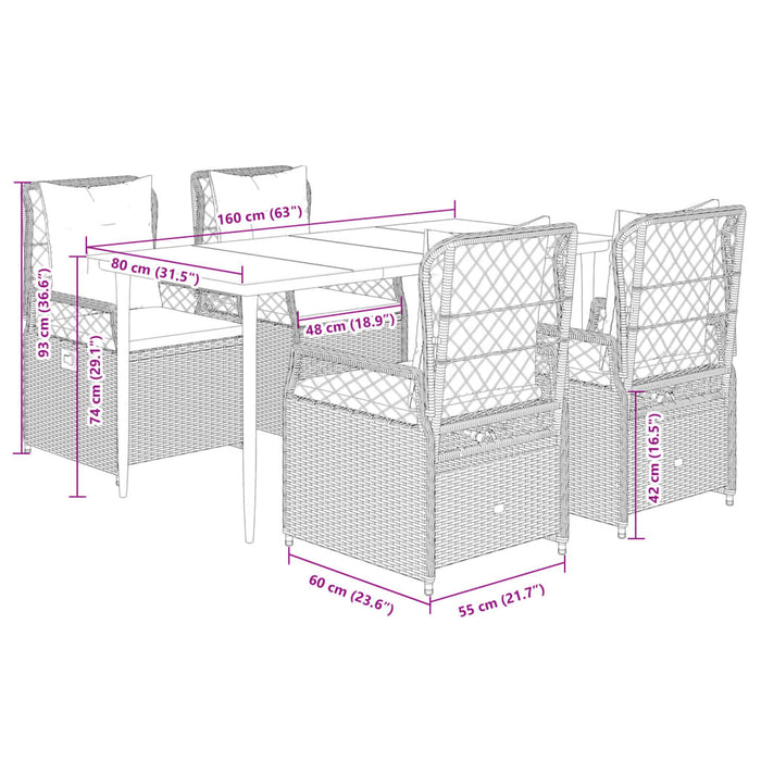 Set Pranzo da Giardino 5pz con Cuscini Grigio Chiaro Polyrattan 3263030