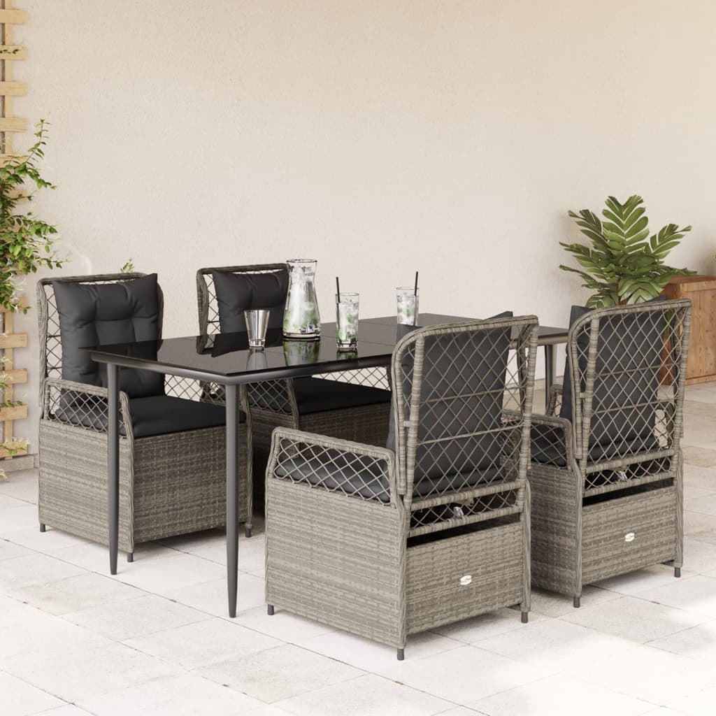 Set Pranzo da Giardino 5pz con Cuscini Grigio Chiaro Polyrattan 3263030