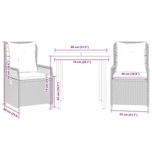 Set Pranzo da Giardino 3pz con Cuscini Grigio Chiaro Polyrattan 3263034